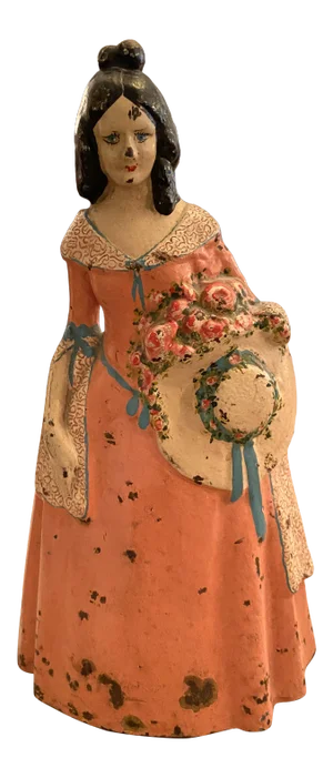 1915 National Foundry Cast Iron Antique Lady With Hat and Flowers Doorstop