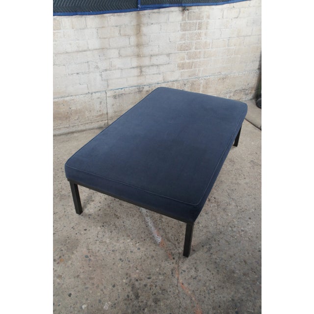 Blue Vintage Parsons Style Minimalist Modern Cocktail Table Blue Ottoman Foot Stool Footrest 61" For Sale - Image 8 of 12