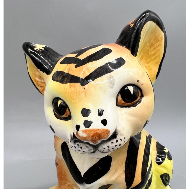 Vintage Shafford Japan Ceramic Leopard & Tiger Cub Figurines — Hand-Painted Pair — Hollywood Regency / Whimsical For Sale - Image 11 of 11