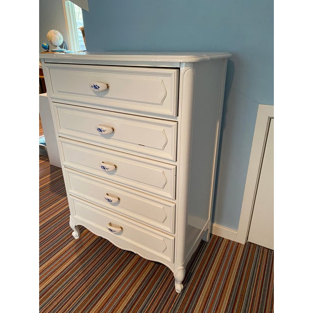 French Country Furniture Beautiful Vintage French Country Cottage Style White Chest of Drawers Hardwood Good Condition For Sale - Image 3 of 7