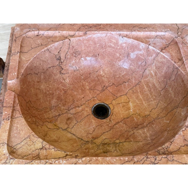 Neoclassical 19th Century Antique Hand Carved Pink Marble Double Basin Kitchen Sink For Sale - Image 3 of 18