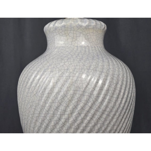 Late 20th Century Chinese Table Lamp With Celadon Blue Crackle Glaze Swirl Pottery For Sale - Image 6 of 12