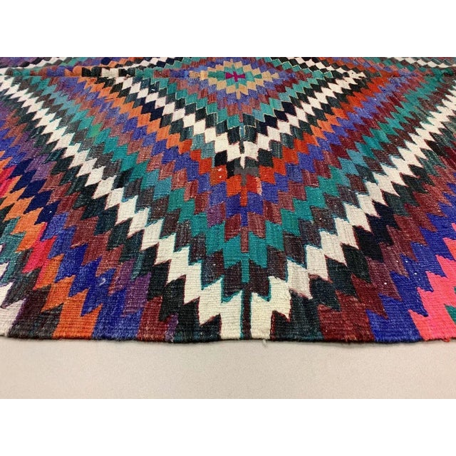 Black Large Vintage Turkish Purple, Red, Black, and Blue Kilim Rug, 1950s For Sale - Image 8 of 9