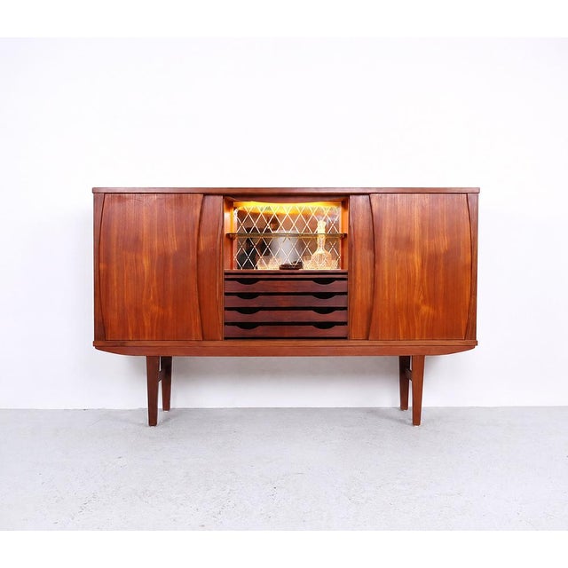 Mid-Century Modern Vintage Teak Highboard or High Sideboard with 4 Sliding Doors, 1960s For Sale - Image 3 of 18