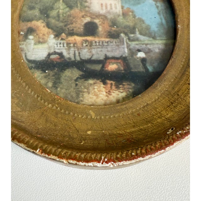1950s miniature print of a Venice landscape in an oval frame with traditional Florentine gilt finish. Glass panel at front...