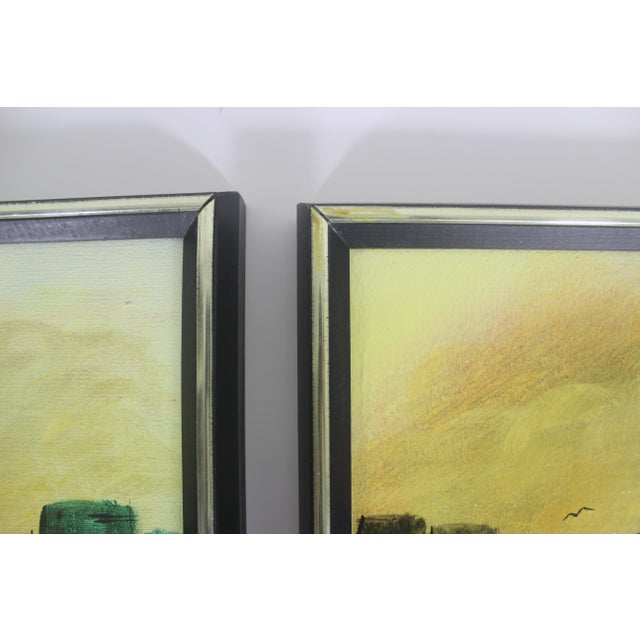 Signed Vintage Oil Paintings, Marina Sailboats, Mid-Century Nautical Art Framed, a Pair For Sale - Image 12 of 14