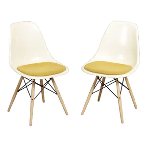 Early 21st Century Eames Upholstered Molded Fiberglass Side Chairs - A Pair