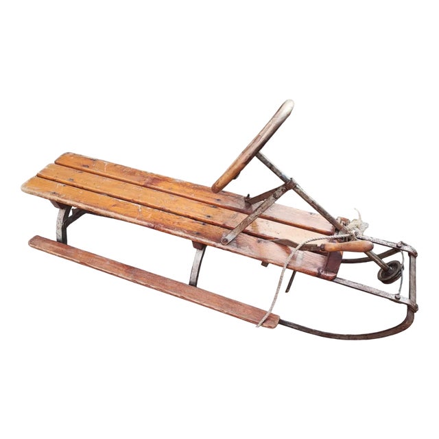 Pre-War Ice Sleigh with Brake and Steering Wheel, 1920s For Sale
