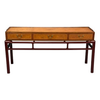 Frits Henningsen Attr., Rosewood, Leather, Brass, Console Table, Denmark, 1950s For Sale