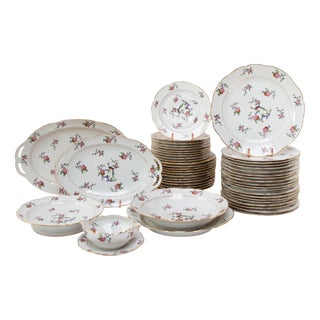 French Limoges Porcelain Dinnerware Set with Bird of Paradise Design, 1950s, Set of 49 For Sale