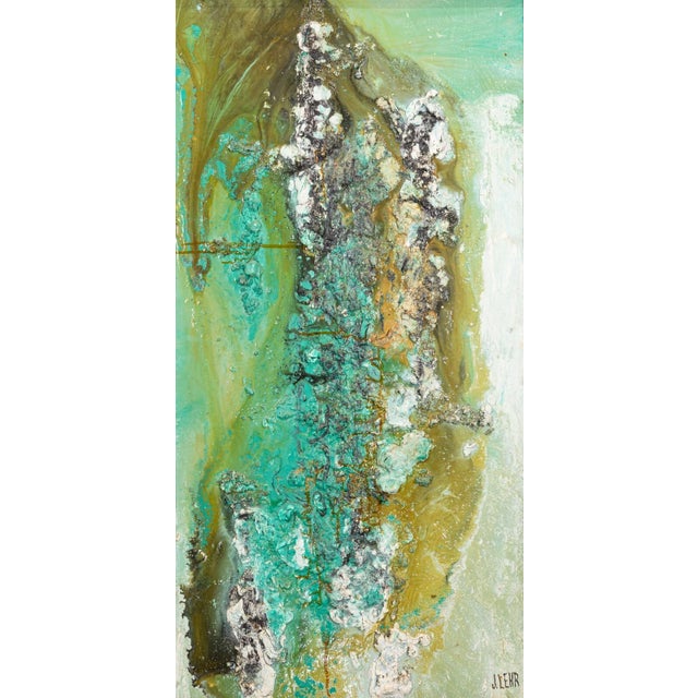 Pair of Modernist Impasto Encaustic Abstract Oil Paintings Signed J. Lehr 1970s For Sale In Detroit - Image 6 of 16