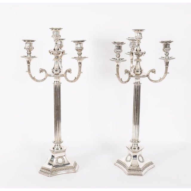 Antique Large Silver Plated Four Light Candelabra, Set of 2 For Sale - Image 13 of 18