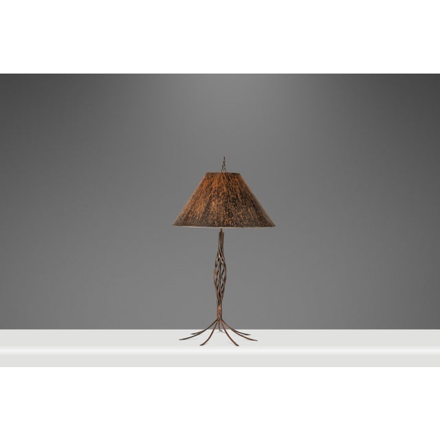 1990s Rare Mid-Century Modern Rustic Hand-Forged Twisted Metal Torchiere Table Lamp by Robert Sonneman for George Kovacs, Usa, C. 1990 For Sale - Image 5 of 15