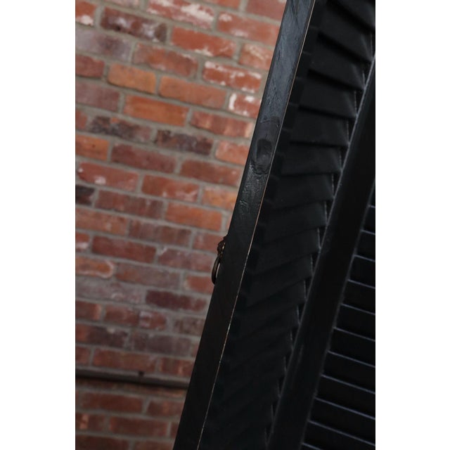 Vintage Three Panel Ebonized Shutter Form Mirrored Room Divider or Screen For Sale - Image 15 of 18