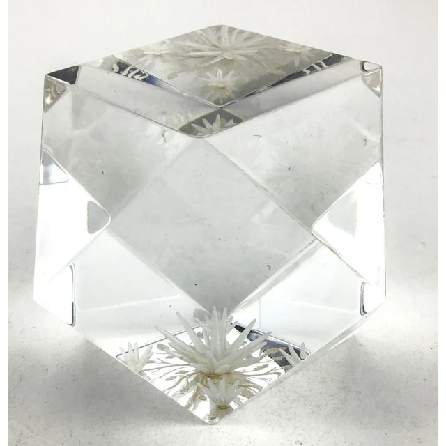 Lucite Inside Carved Table Paperweight Artist Signed For Sale - Image 4 of 13