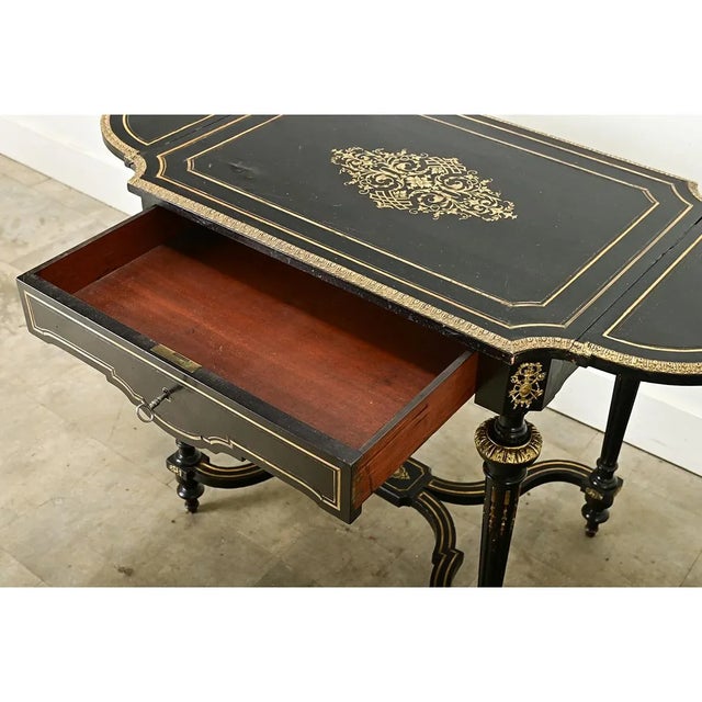 French 19th Century Louis XVI Style Ebonized Drop Leaf Desk For Sale - Image 10 of 12
