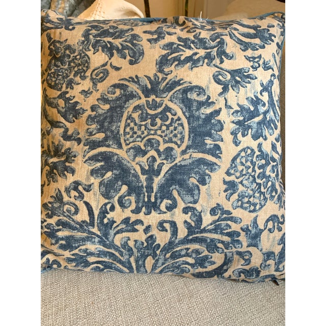 American Vintage Lauren Ralph Lauren Decorative Pillow Landing Damask Blue Scroll Design 18” X 18” For Sale - Image 3 of 12