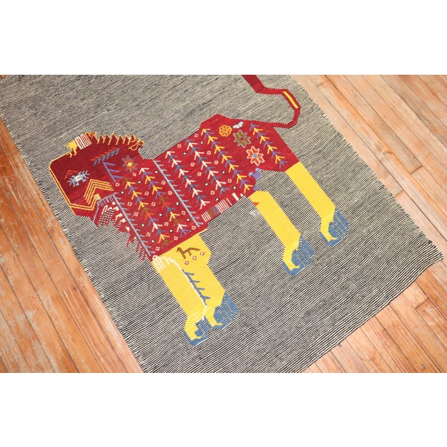 Late 20th Century Zabihi Collection Small Lion Persian Kilim Wall Hanging - 3'2" x 4'3" For Sale - Image 4 of 6