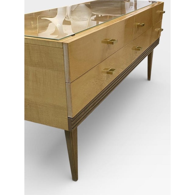 Mid-Century Dressing Table or Chest of Drawers in Maple Veneer with Brass Handles and Glass Top, Germany, 1950s-1960s For Sale - Image 10 of 16