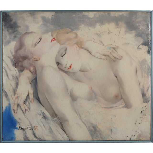 Micao KONO (1876-1954) Sleeping Ballerinas Oil on canvas Signed lower left On canvas 46 x 55 cm Presented in a wooden...