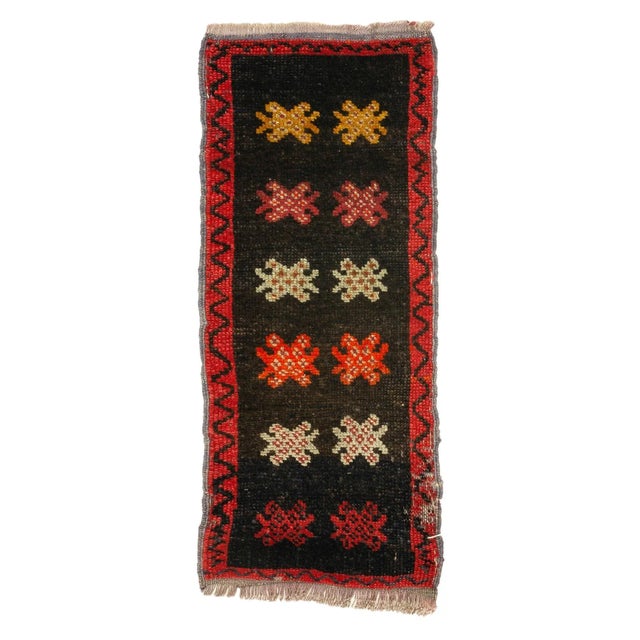 Orange & Brown Vintage Mini Rug For Sale - Image 4 of 4