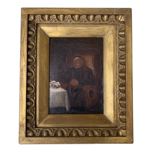 Antique Hand Painted Framed Oil on Canvas of a Priest, Late 19th Century