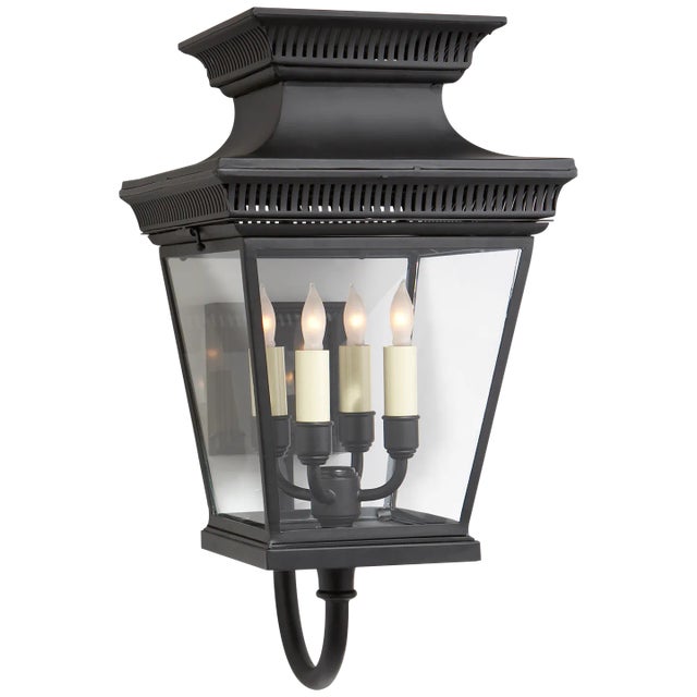 Chapman & Myers for Visual Comfort Signature Elsinore Medium Bracket Lantern in Black with Clear Glass For Sale