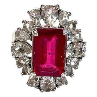Bochic "Orient" Emerald Cut Ruby & White Topaz Ring Set In 18K Gold & Silver For Sale