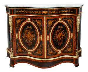 Antique French Napoleon III Sideboard in Exotic Woods with Gilt Bronze Fittings, 19th Century