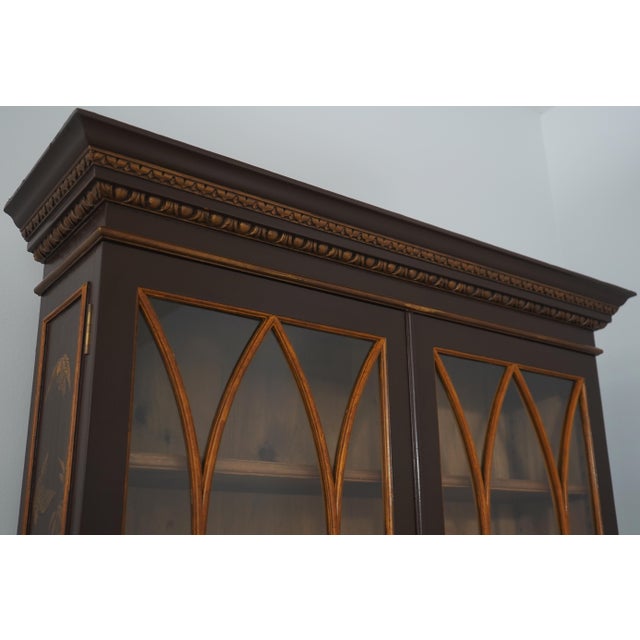 Wood Antique Chinoiserie Decorated 2 Door China Bookcase Cabinet For Sale - Image 7 of 18