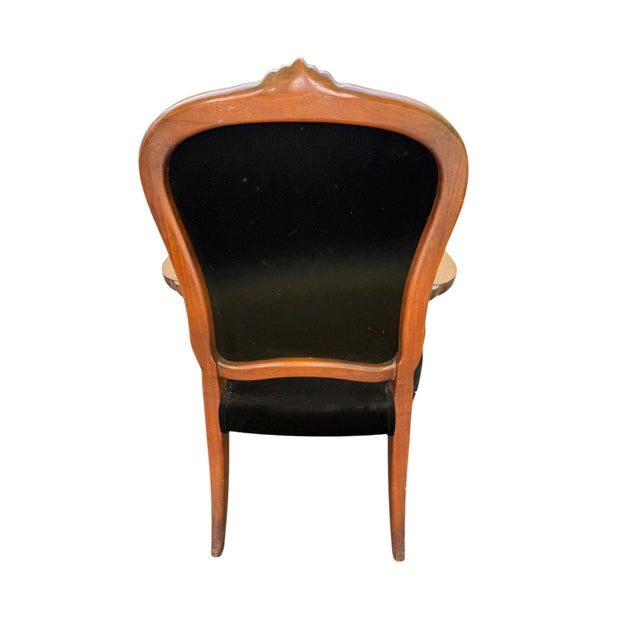 Wood Mid 20th Century Set of Six French Provincial Chairs With Black Velvet Upholstery For Sale - Image 7 of 11