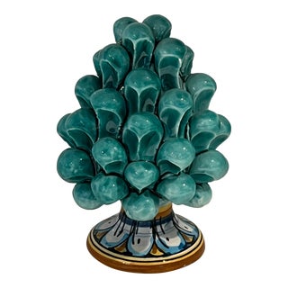 Handmade Sicilian Italian Ceramics of Caltagirone Pine Cone, Turquoise Good Luck. Life Force, Immortality For Sale