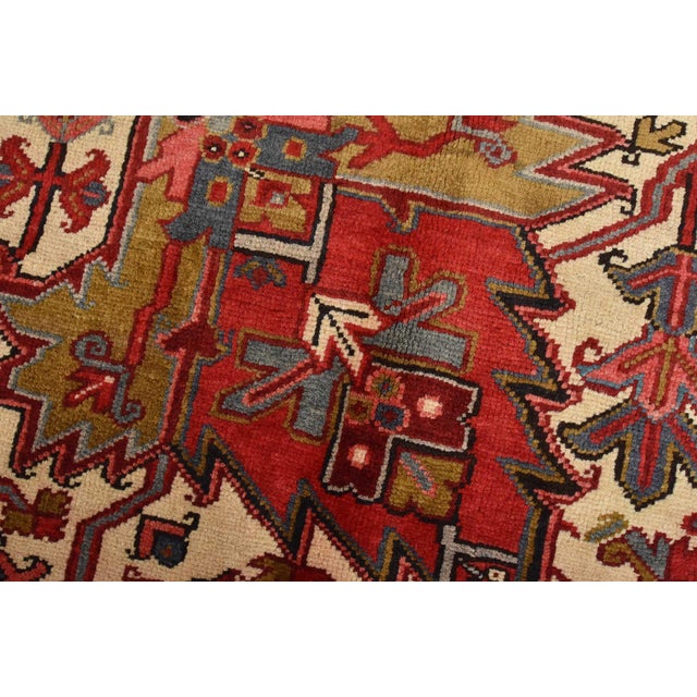 Heriz Rug 9'9'' X 12'6'' Red Wool Vintage Tribal Hand-Knotted Oriental Carpet For Sale - Image 4 of 15