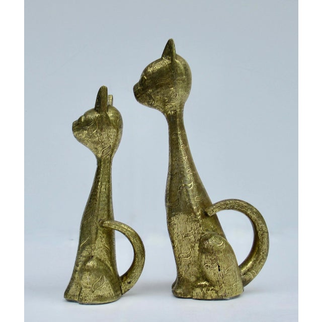 Metal C.1960's Mid-Century Brass Accentuated Feline Cats - Pair For Sale - Image 7 of 12