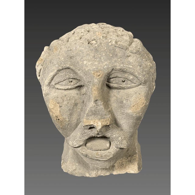 Gallic Sculpture, Celtic Votive Head in Limestone, 2nd-1st Century BC, Archaeology For Sale