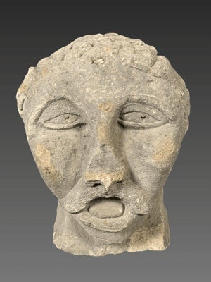 Gallic Sculpture, Celtic Votive Head in Limestone, 2nd-1st Century BC, Archaeology