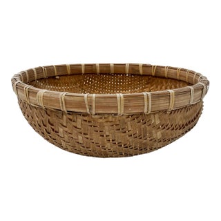 Vintage Woven Reed Winnowing Basket For Sale