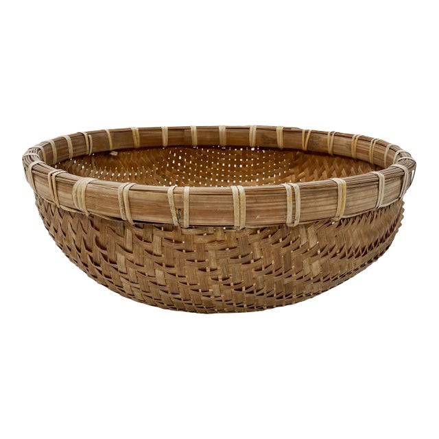 Vintage Woven Reed Winnowing Basket For Sale