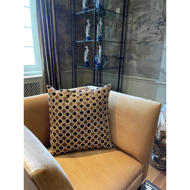 2010s Contemporary Pillow in Brown and Taupe Geometric Design Fabric For Sale - Image 5 of 7