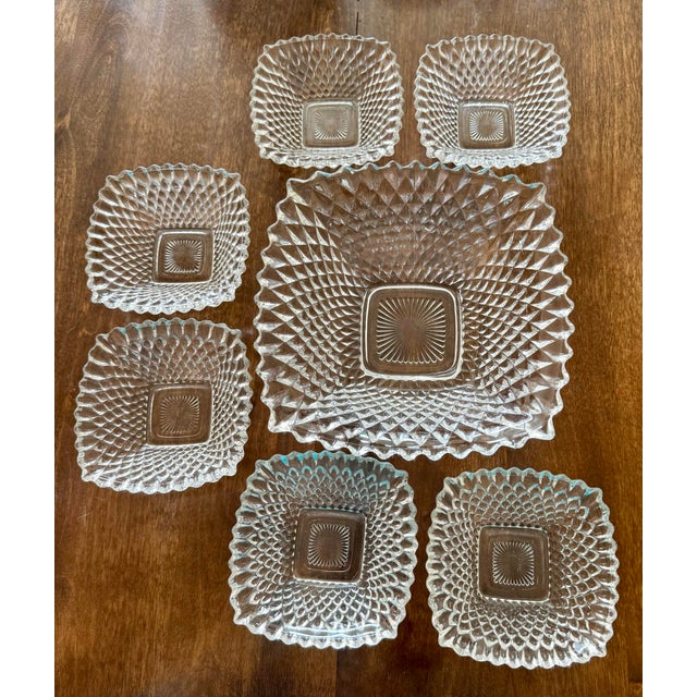 Late 20th Century Indiana Glass Diamond Point Salad Bowl Set - Set of 7 For Sale - Image 5 of 12