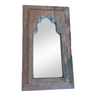 Mid Century Indian Archway Painted Teak Wood Mirror For Sale