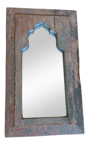 Mid Century Indian Archway Painted Teak Wood Mirror