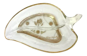 1960's Gold Overlay Glass Divided Candy Dish by George Briard