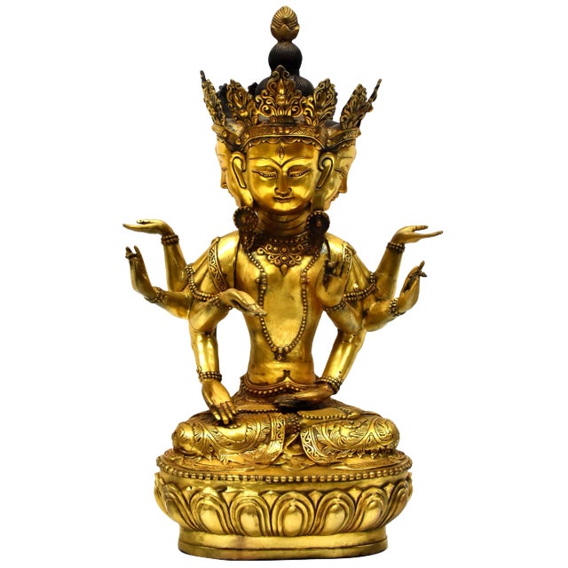 Large Gilded Tibetan Buddha Statue Vasundhara For Sale