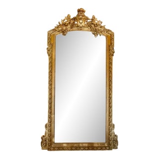 Monumental 19th Century French Louis XVI Giltwood Mirror For Sale