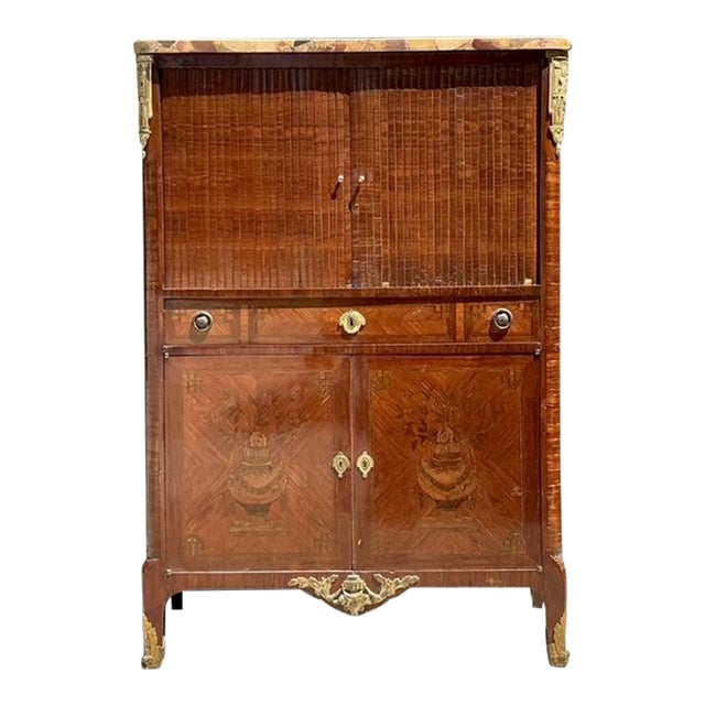 Vintage Inlay Secretaire With Stone Top For Sale