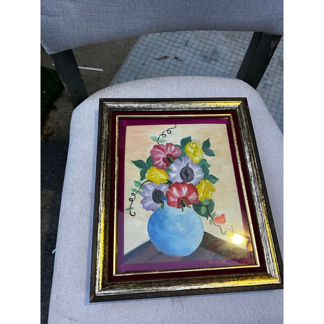 1970s Framed Floral Arrangement in Vase Painting For Sale - Image 4 of 10