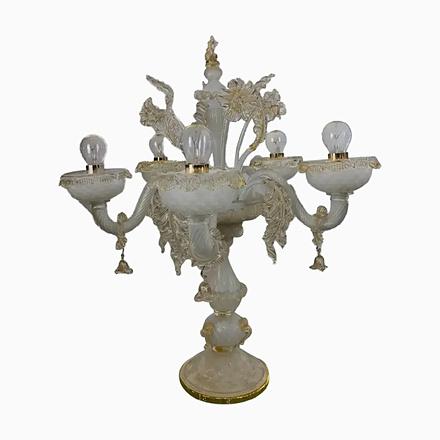 White Murano Glass White and Gold Table Lamp with Flowers and Leaves by Simoeng For Sale - Image 8 of 8