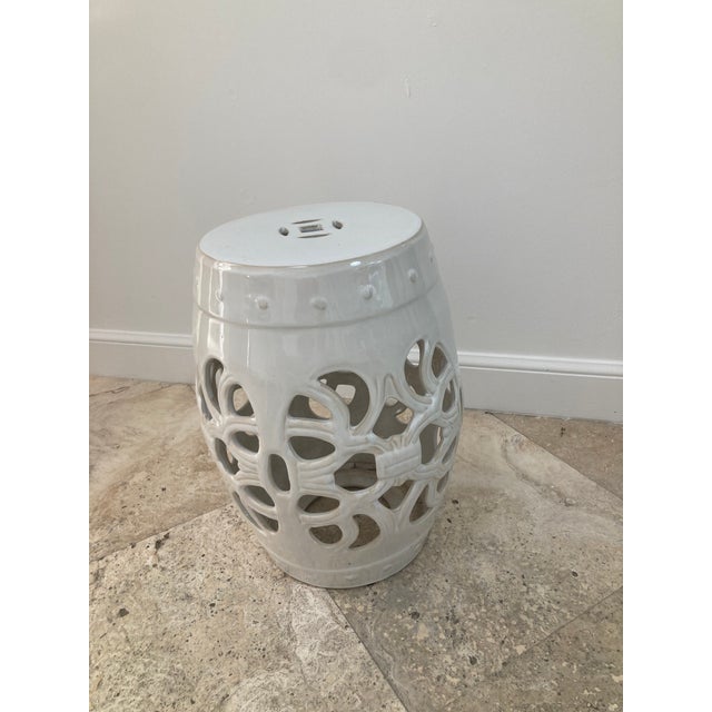 Safavieh White Glazed Ceramic Boho Chic Garden Seat For Sale - Image 4 of 10