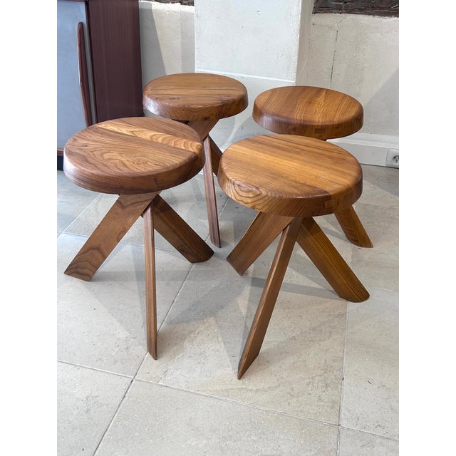 Brown S28 Stools by Pierre Chapo, 1970, Set of 4 For Sale - Image 8 of 8